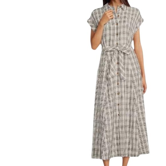 Calvin Klein NEW Gauze Windowpane Short Sleeve Shirtdress Size 10 - Picture 2 of 16